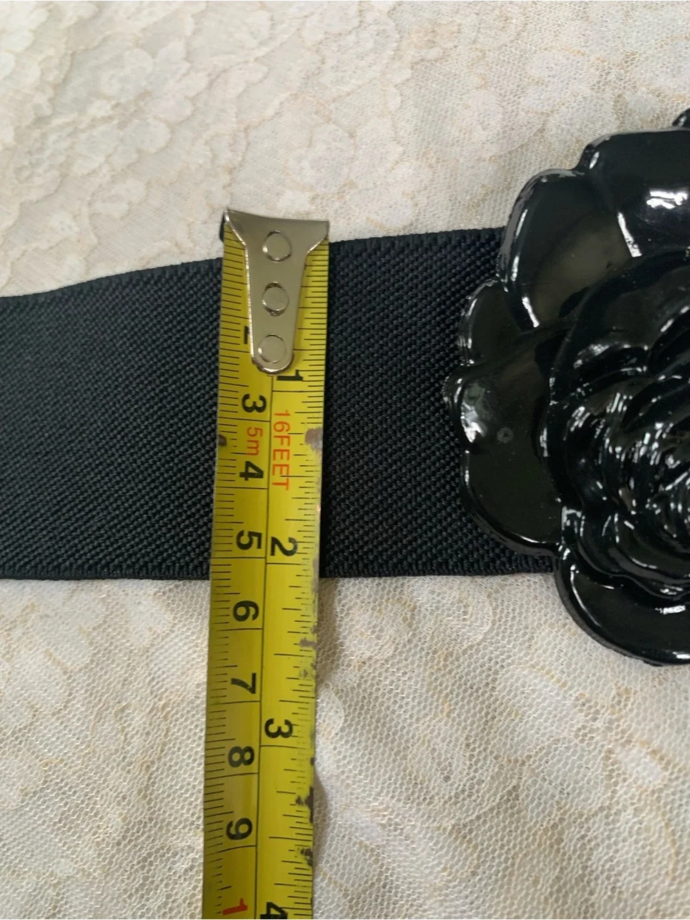 Women’s Black Rose Flower Elastic Stretch Belt | Retro Wide Dress Cinch Band
